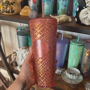 Starbucks 24oz Iridescent Peach Pink Tumbler with Straw